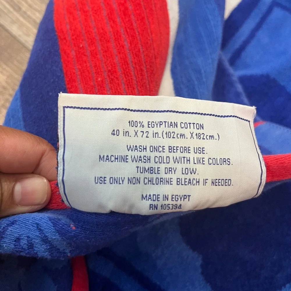 Egyptian Cotton Oversized Beach Towel Blue Red Nautical Sun Sailboat 33x64